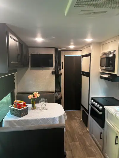 Clean, well-kept travel trailer for rent in Bowmanville, Ontario.
