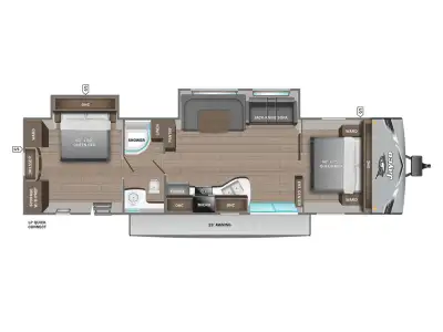Jayco Jay Flight SLX travel trailer 380DQS highlights: Two Private Bedrooms Dual Entry Doors Walk-Th...