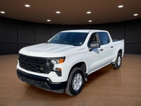 The 2023 Chevrolet Silverado 1500 Crew Cab Short Box 4-Wheel Drive Work Truck, in crisp white with a... (image 1)