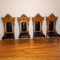 Exceptionnel lot de 4 grands fauteuils Victorien en chêne 1880