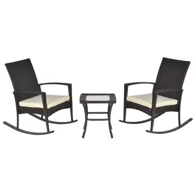 3 Pieces Patio Wicker Rocking Chair Set,  Outdoor PE Rattan Bist, View more