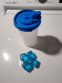 Variety of Mixer Bottles with reusable ice cubes .