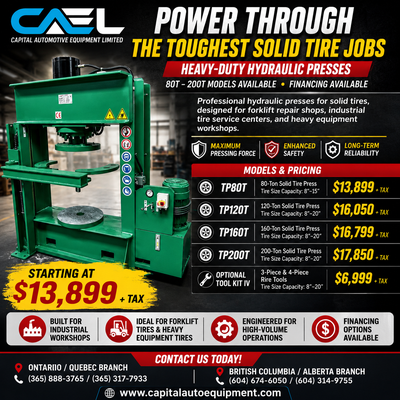 Professional solid tire hydraulic press machines built for forklift shops, industrial tire service c...