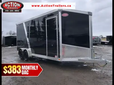 IDEAL CARGO 7X18 GALVANIZED ENCLOSED TRAILER WITH REAR RAMP DOOR, 12in. EXTRA HEIGHT, SPOILER AND MO...