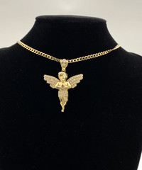 10K Yellow Gold Angle With Cubics Charm Pendant $245