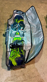 Snowboard with boots and carry case