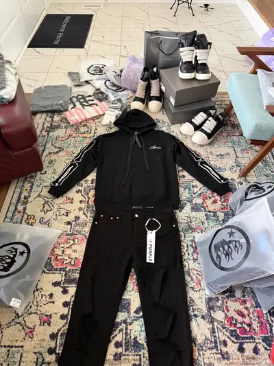 Amiri hoodie and purple jeans , View more