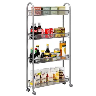 4 Tier Slim Slide Out Storage Tower Gap Rolling Cart Kitchen , View more