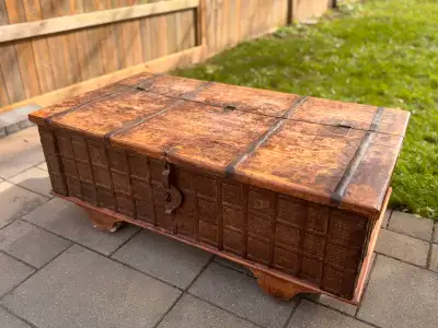 Antique wood trunk, View more