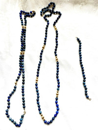 2 lapis bead necklace and bracelet with 14k gold 