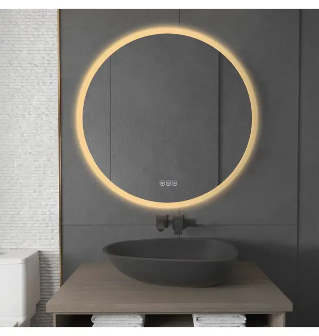 furduzz 28 Inch Round Bathroom Mirror with Lights, Wall Mounted  in Bathwares in Ottawa - Image 3