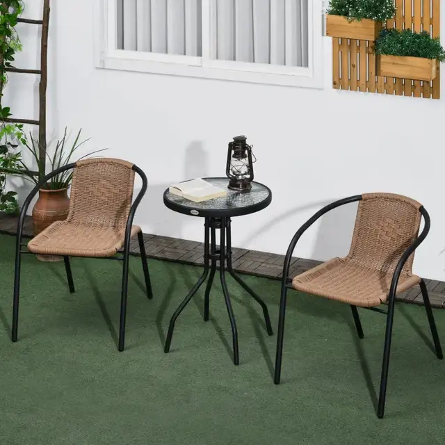 3 Pieces Outdoor Wicker Furniture Set with 2 Stackable Chairs, T in Patio & Garden Furniture in Markham / York Region - Image 8
