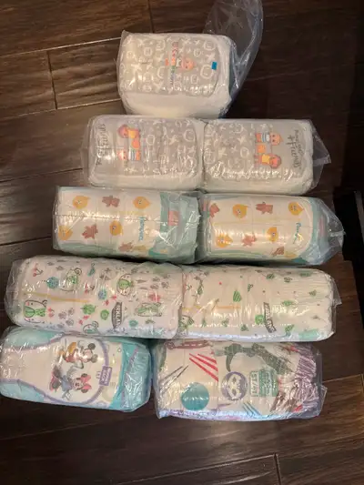 Pampers Pull up size 5T/6T (~34 diapers) $13 Pampers Baby dry size 5 (~64 diapers) $20 Kirkland diap...