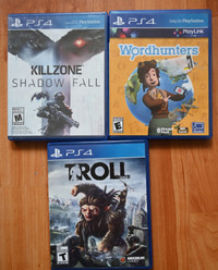 Three PS4 games; Killzone, Troll and I and Wordhunters