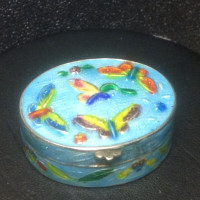 ANTIQUE CHINESE BUTTERFLY STERLING SILVER CLOISONNE ENAMEL SNUFF