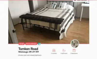 Convenient location in Mississauga large bedroom available for male occupants. Mississauga bus stop...