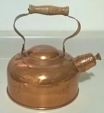 Vintage Solid Copper Kettle with Wooden Handle ODI Made in Portugal