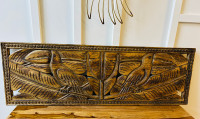 Large Vintage Hand Carved Wood Bird Wall Art - 40” x 13” 