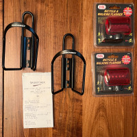 Diamondback bottle cages(2) and 2 new Bicycle & Walking Flasher 
