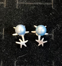 Genuine, Akoya pearl earrings, set in sterling silver starfish