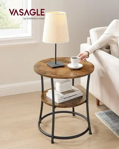 2-Tier Round End Table, Nightstand with Steel Frame for Small Sp, View more