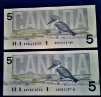 Bank of Canada  $5.00 1986  Currency Notes  Bird Series