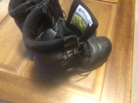 Black leather protective boots, size 11.5