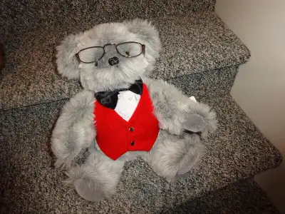 Bears and Bedtime, SIR GEORGE IV ,red vest,grey fur, jtd. 1990s, View more