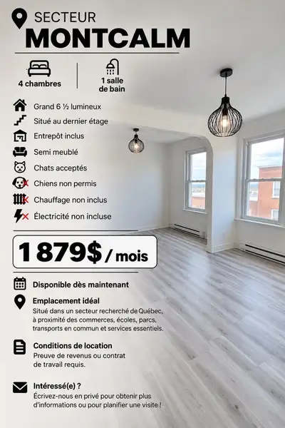 ✅ Disponible ✅ Entrée lave vaiselle ✅ Chats acceptés, pas de chiens ✅ Entrée laveuse sécheuse ✅ 6 et...