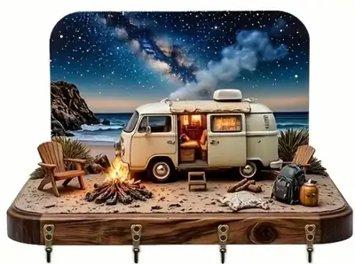 *NEW* 2-D FLAT WOODEN PANEL GALAXY CAMPER KEYCHAIN HOLDER(SMALL), View more