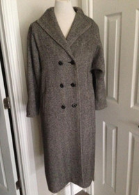 Women Gray 70% lame Wool Double Breasted Button Long Coat Siz 10