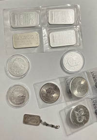 Silver coins, bars, and rounds 