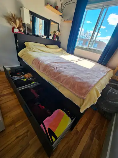 Lit Queen avec rangement + tête de lit BRIMNES IKEA, View more