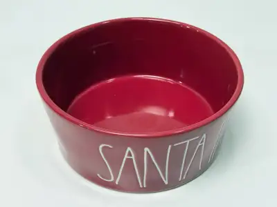 Rae Dunn Santa Paws Large Dog Bowl Red Ceramic Pet Dish, View more