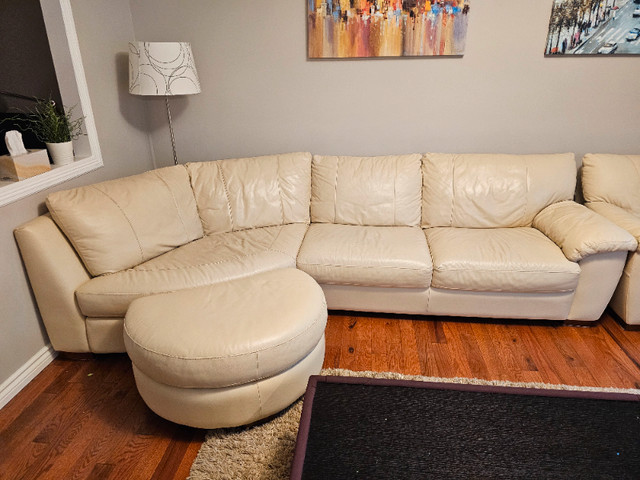 Leather couch, footon and chair set in Couches & Futons in Oakville / Halton Region