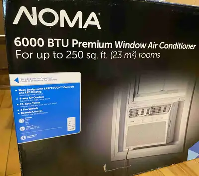 6000 btu window air conditioner, works very well, comes with remote, manual, box, and some hardware....