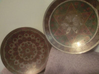 Pair of Vintage East Indian Brass Plates