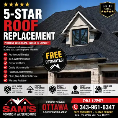 5 STAR ROOFING FREE ESTIMATES 343 961 6347, View more