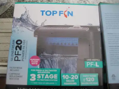Power Filter for 10-20 gal aquarium; Top Fin, PF-20, Silenstream, View more