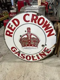 Original single sided porcelain Red Crown Gasoline sign 