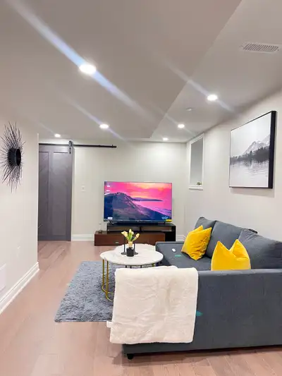 A fully furnished 2-bedroom basement apartment is available for rent in Brampton East, near Cottrell...