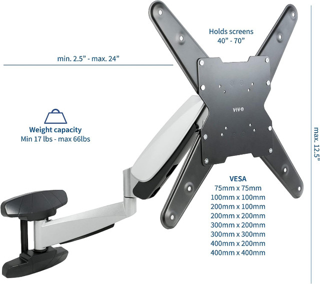 VIVO SILVER PNEUMATIC ARM TV WALL MOUNT	Mount-VW03G in Video & TV Accessories in Burnaby/New Westminster - Image 2