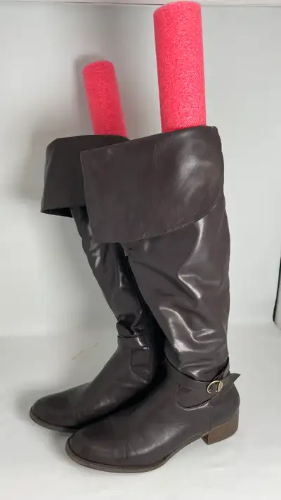  chocolate brown boots, knee-high low heel , View more
