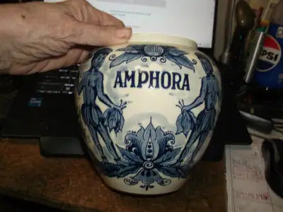 VINTAGE, AMPHORA JAR,  HAND PAINTED,  DELFT, HOLLAND, View more