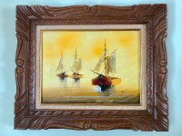 Original oil painting on canvas with wood frame signed by Marini