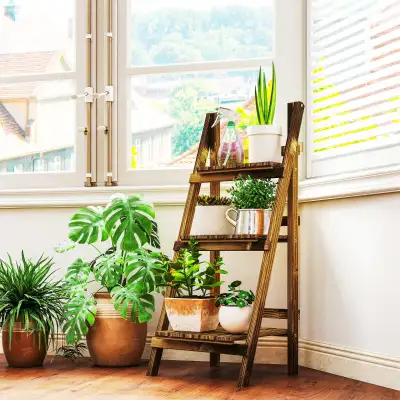 Outdoor Plant Stand, Foldable Flower Stand 3-Tier Wooden Plant S, View more