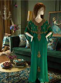 Green Wedding & Party Wear Moroccan Long Kaftan Dress & Jalabiya