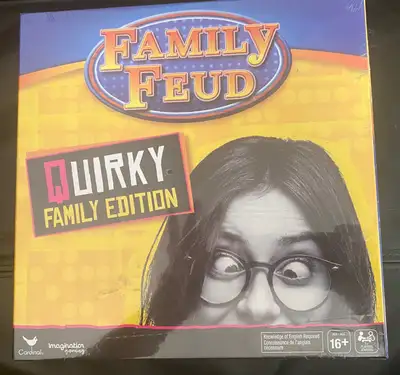 Family Feud Quirky Family Edition board game. For ages 16 and up. English edition. New in sealed box...