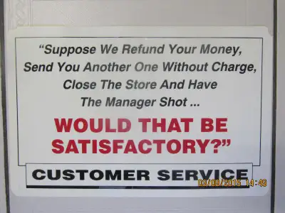 Classic 12x8inch Plastic Comedic Customer Service Sign Cir 1999, View more