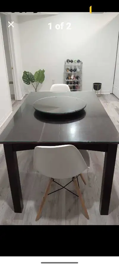 Solid Wood Table with Lazy Susan and Glass Top, View more